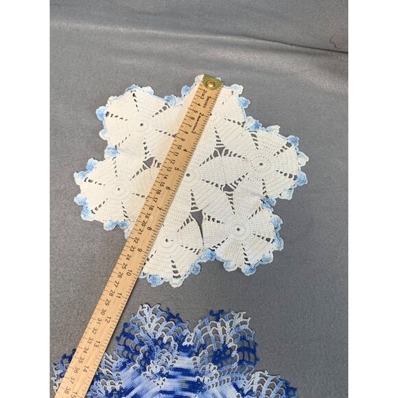 Handmade Crochet Doilies Set Of 2 - Blue & White - Lace Table Decor - Vintage Ho - Picture 5 of 12